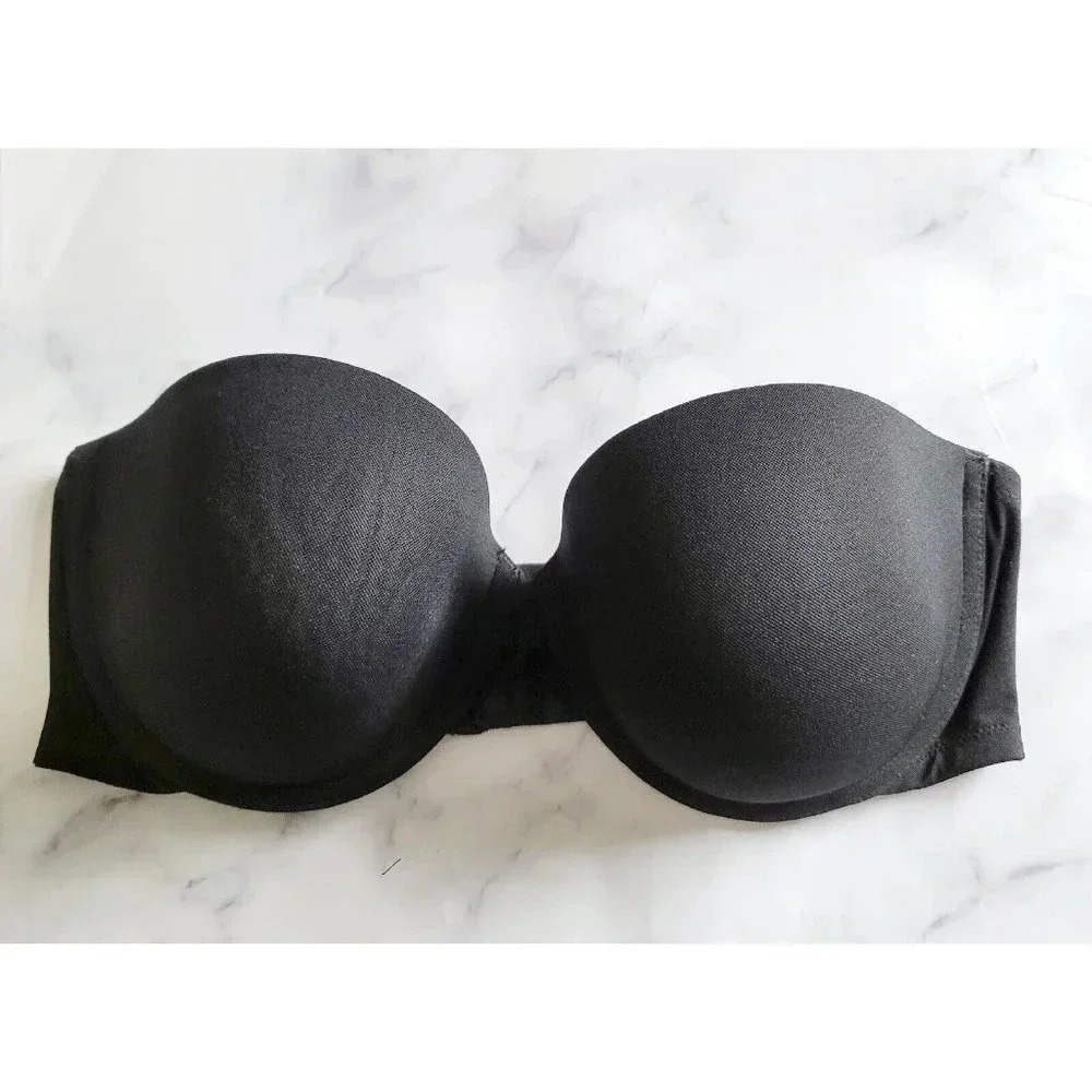 Wacoal Black Strapless Push Up Underwire 55434 Molded Padded Plunge Bra 36C